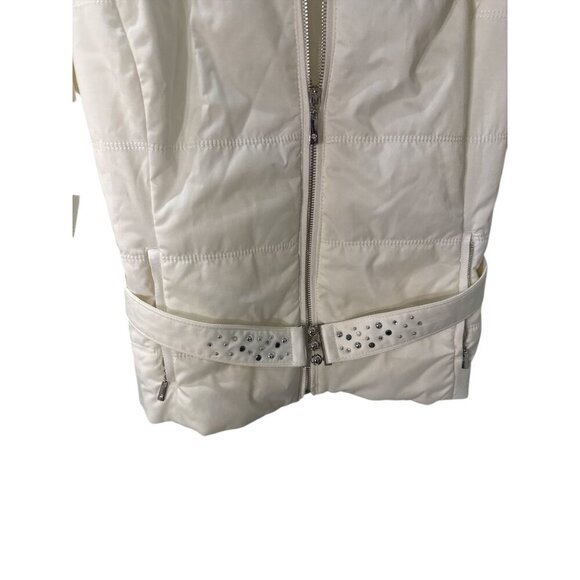 White House Black Market Womens White Quilted Jacket Medium With Rhinestones EUC - Picture 2 of 6